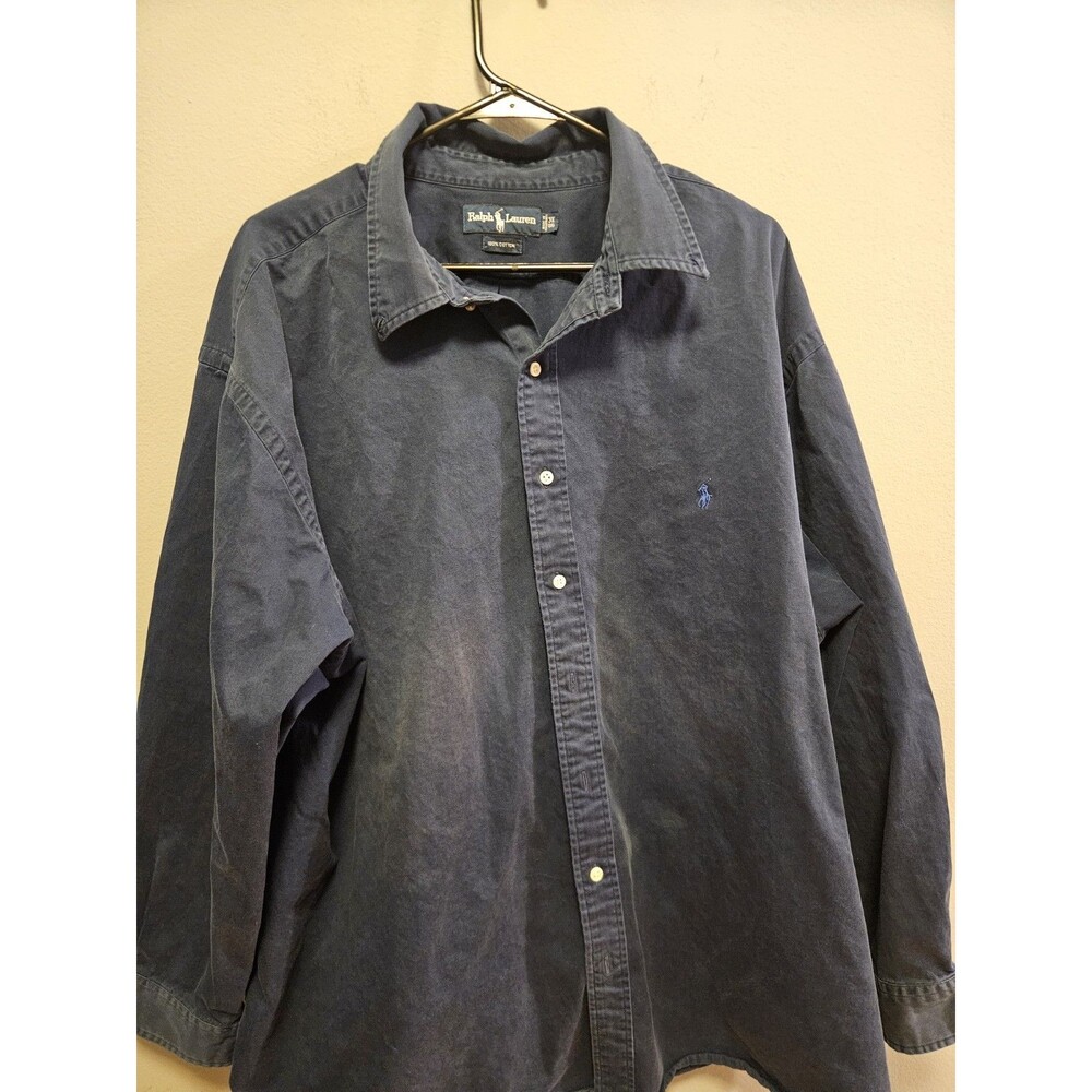 Vintage Ralph Lauren Polo Shirt Men’s 3X Big Navy Blue Cotton Button Down Pony